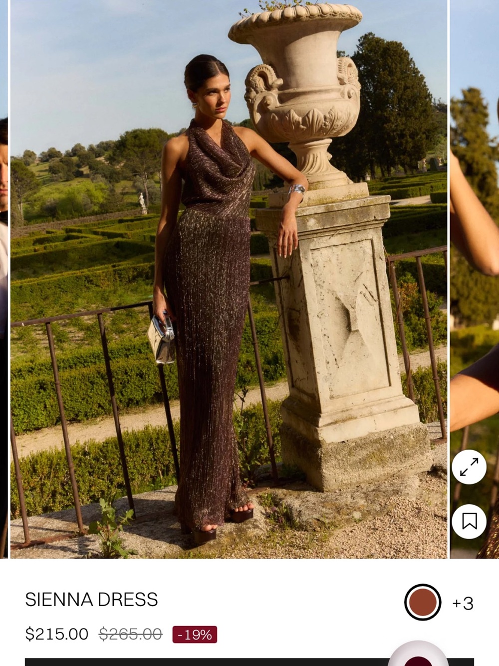 Stunning Sienna Metallic Halter Maxi Dress in Brown